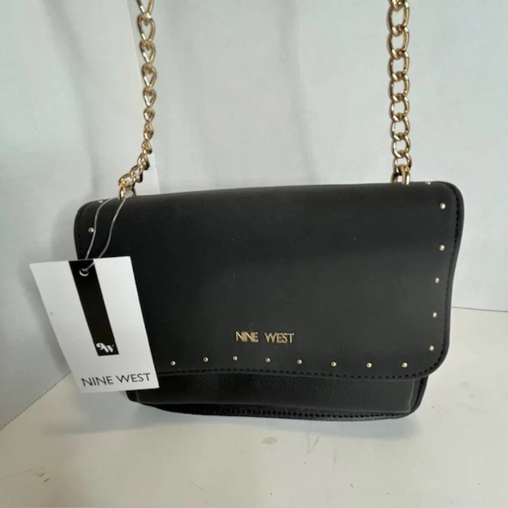 New Nine West Black Convertible Chain Crossbody Flap